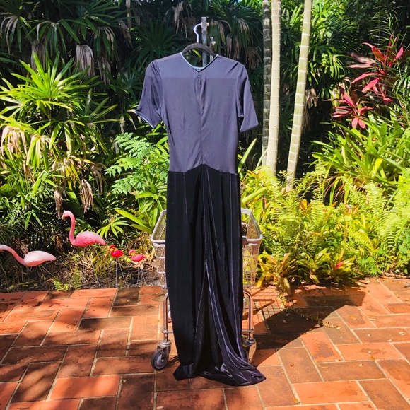 Vintage Two-Tone Long Maxi Velvet Navy Dress - Picture 3 of 4